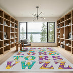Purple Teal Starburst Alphabet Letters Rug