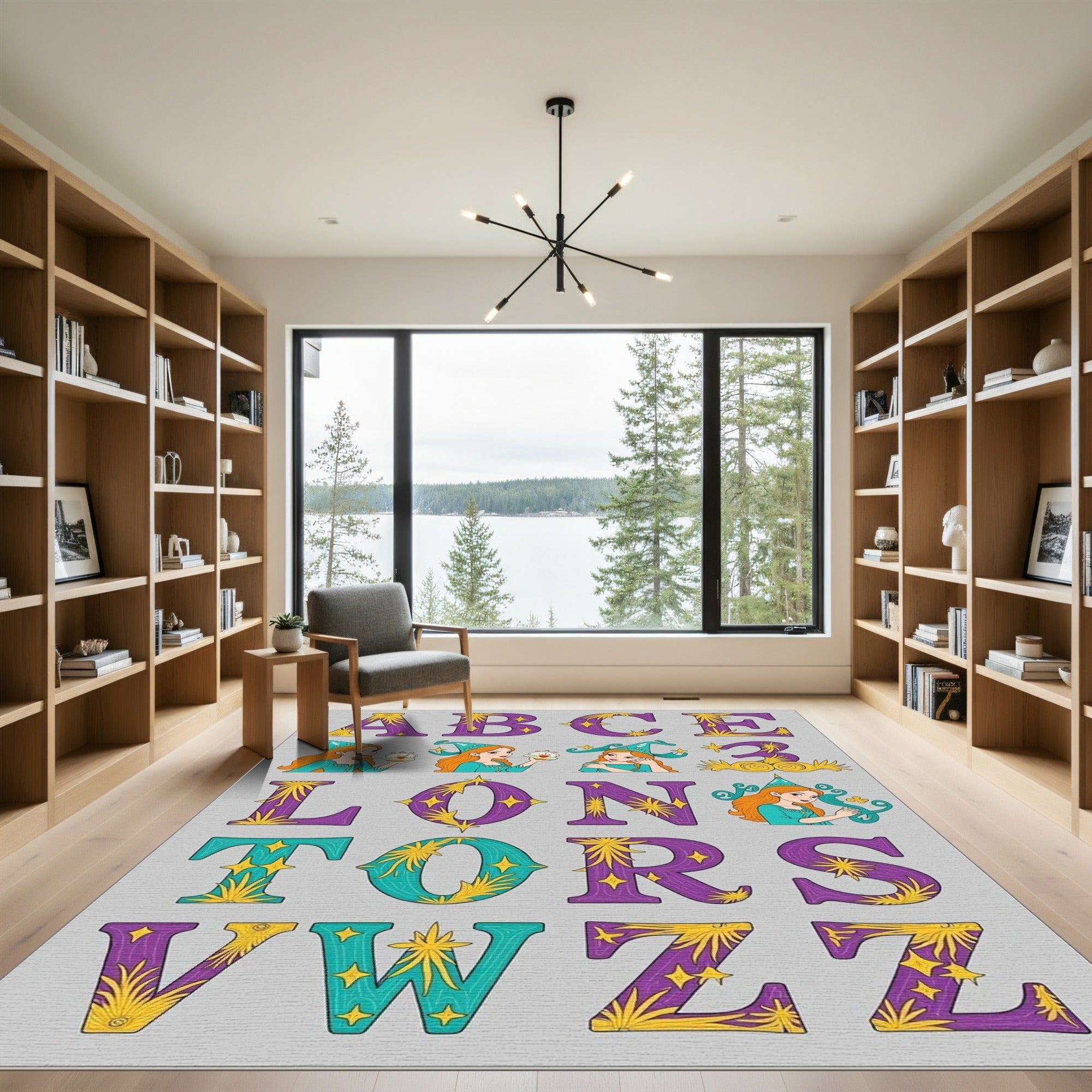 Purple Teal Starburst Alphabet Letters Rug