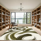 Modern Olive Abstract Flowing Curves Rug