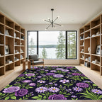Elegant Purple Rose and Dahlia Garden Rug