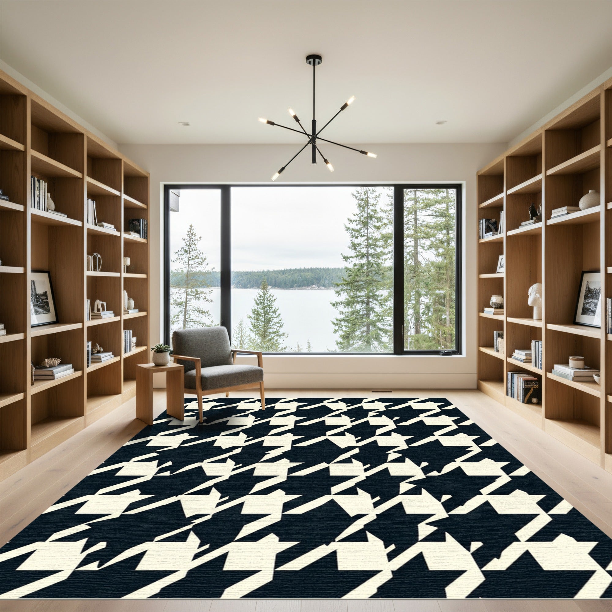 Classic Houndstooth Black Cream Pattern Rug