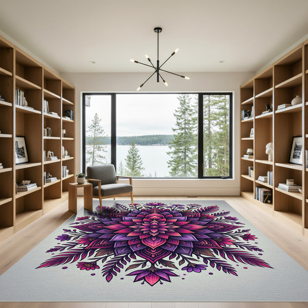 Vibrant Fuchsia Floral Mandala Rug