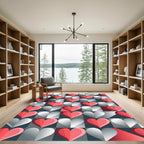 Modern Geometric Red and Silver Hearts Rug