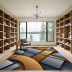 Modern Gold and Slate Geometric Abstract Rug