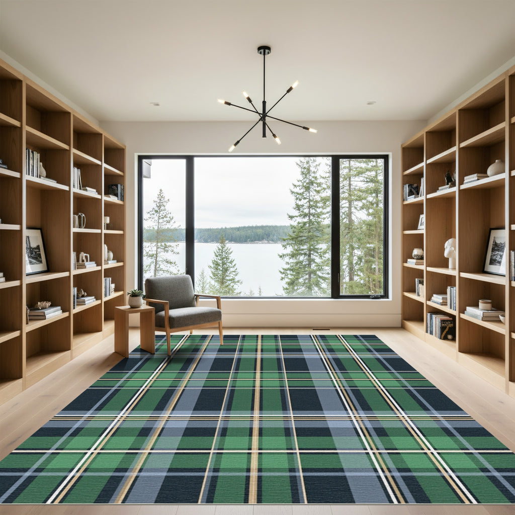 Dark Green Blue Plaid Lines Rug