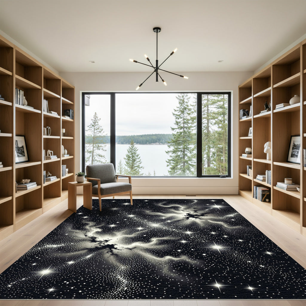 Monochromatic Nebula Starry Night Celestial Field Rug