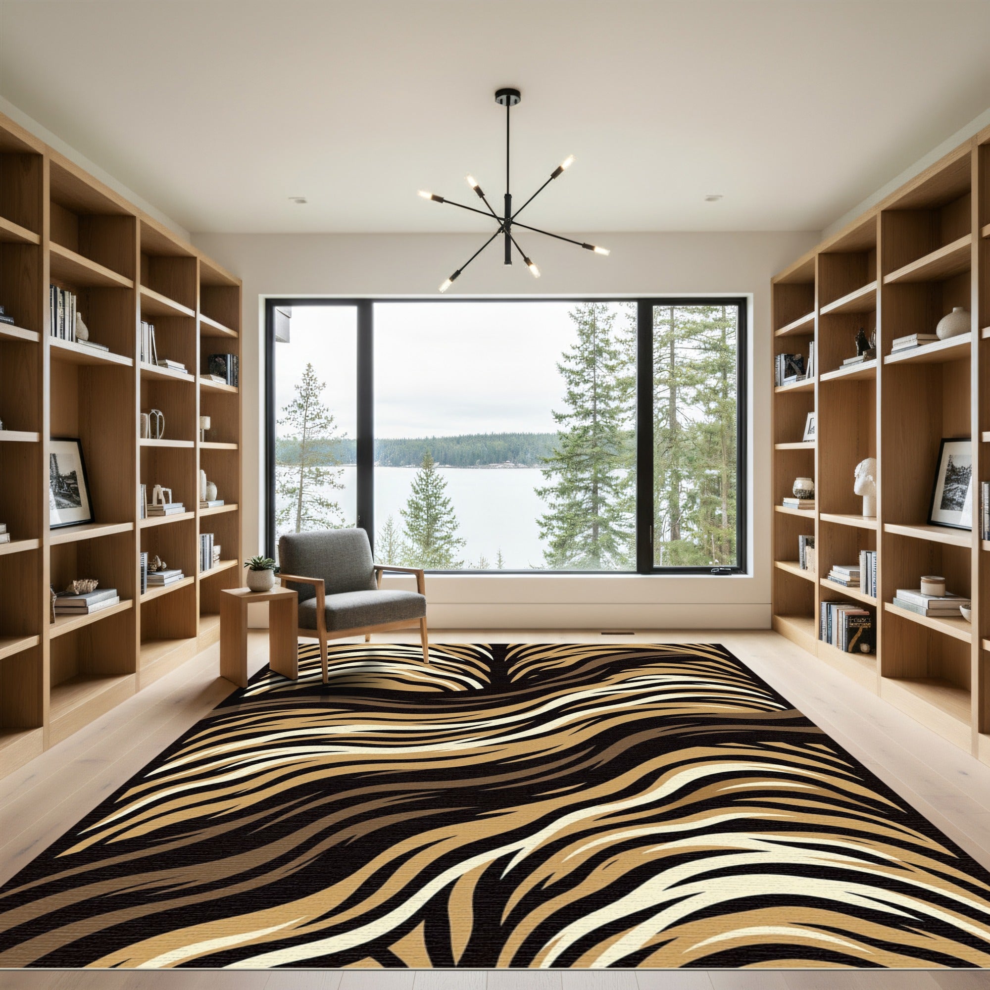 Organic Wavy Ochre and Onyx Zebra Rug