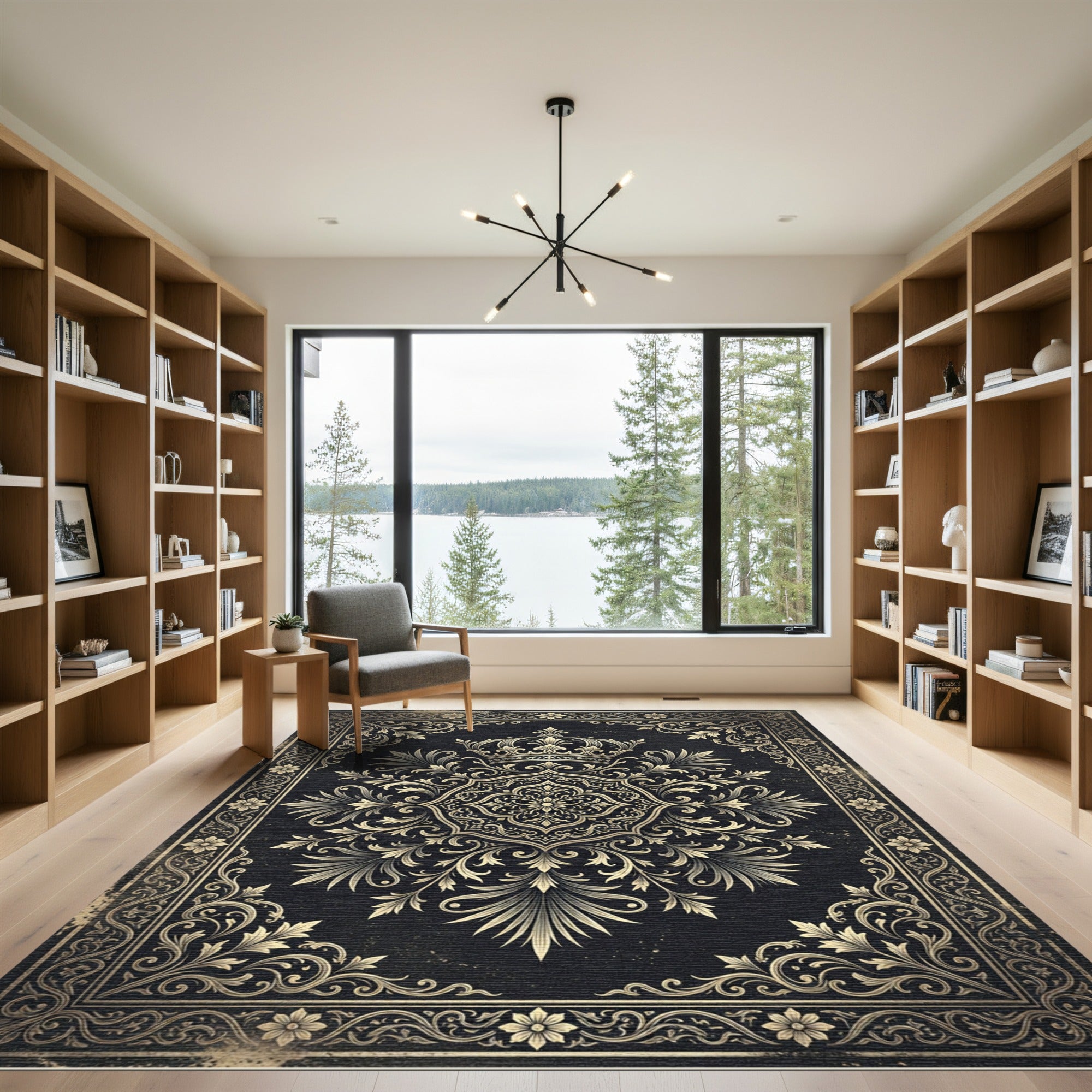 Royal Gold Crown Floral Damask Medallion Rug