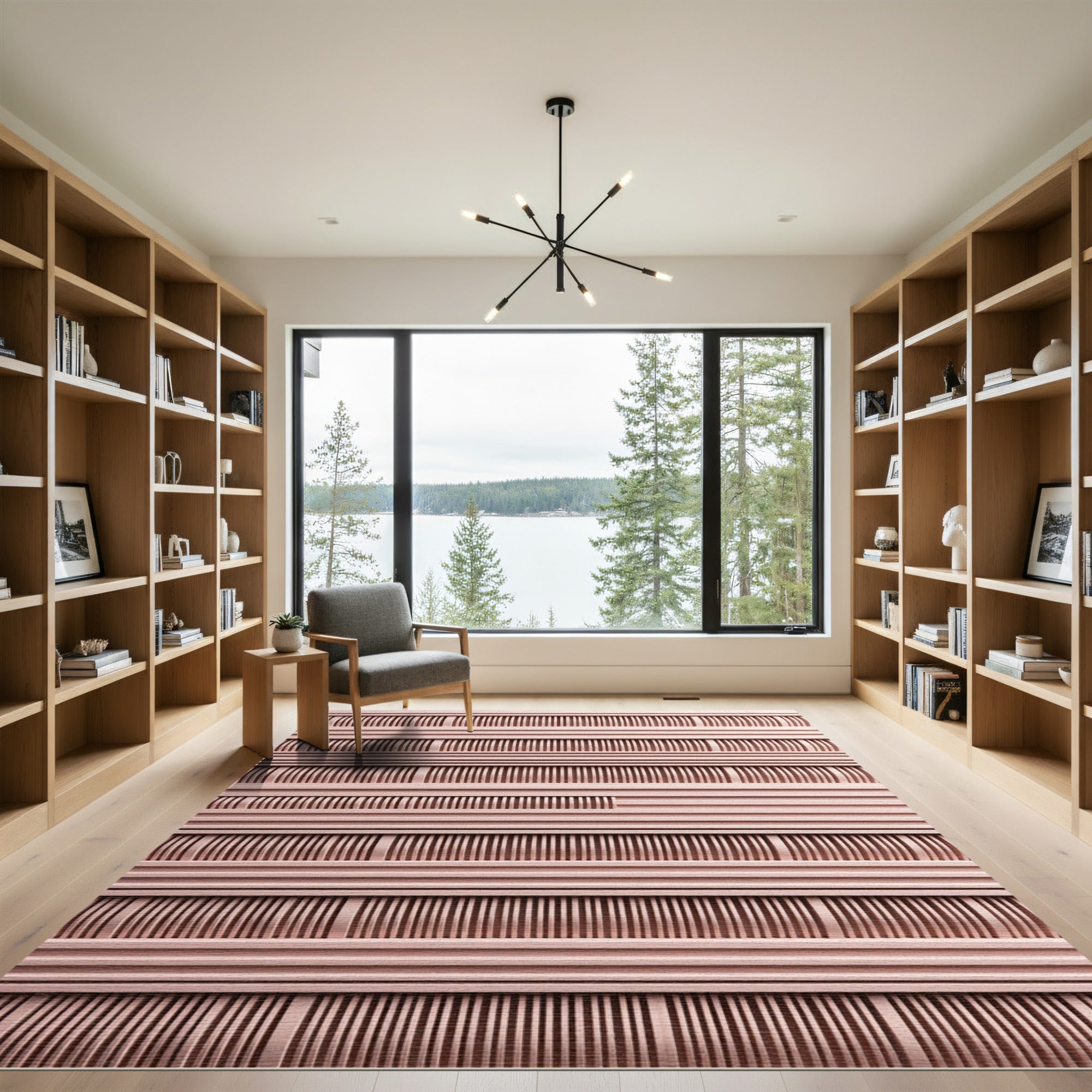 Rose Gold Textured Striped Rug