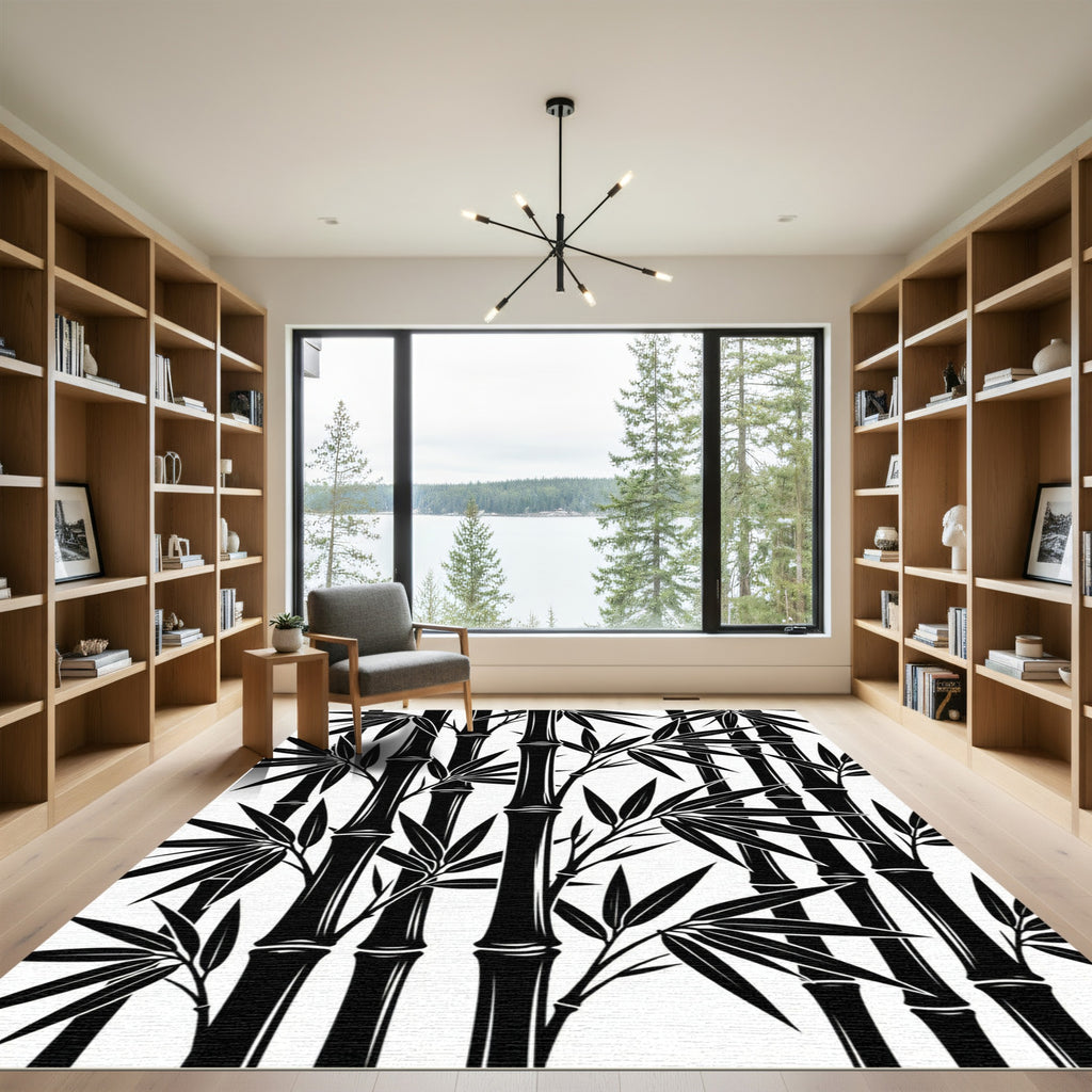 Black Bamboo Forest Branches Rug