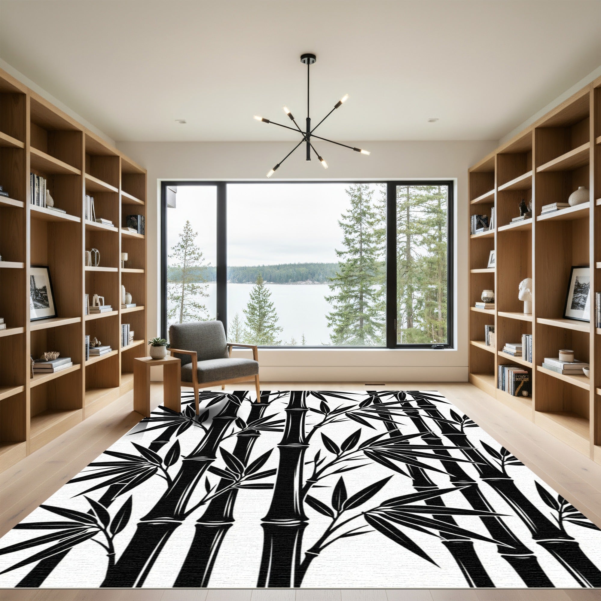 Black Bamboo Forest Branches Rug