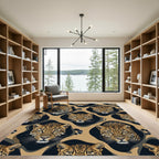 Golden Leopard Face Geometric Tan Rug