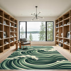 Ethereal Green Ocean Wave Swirls Rug