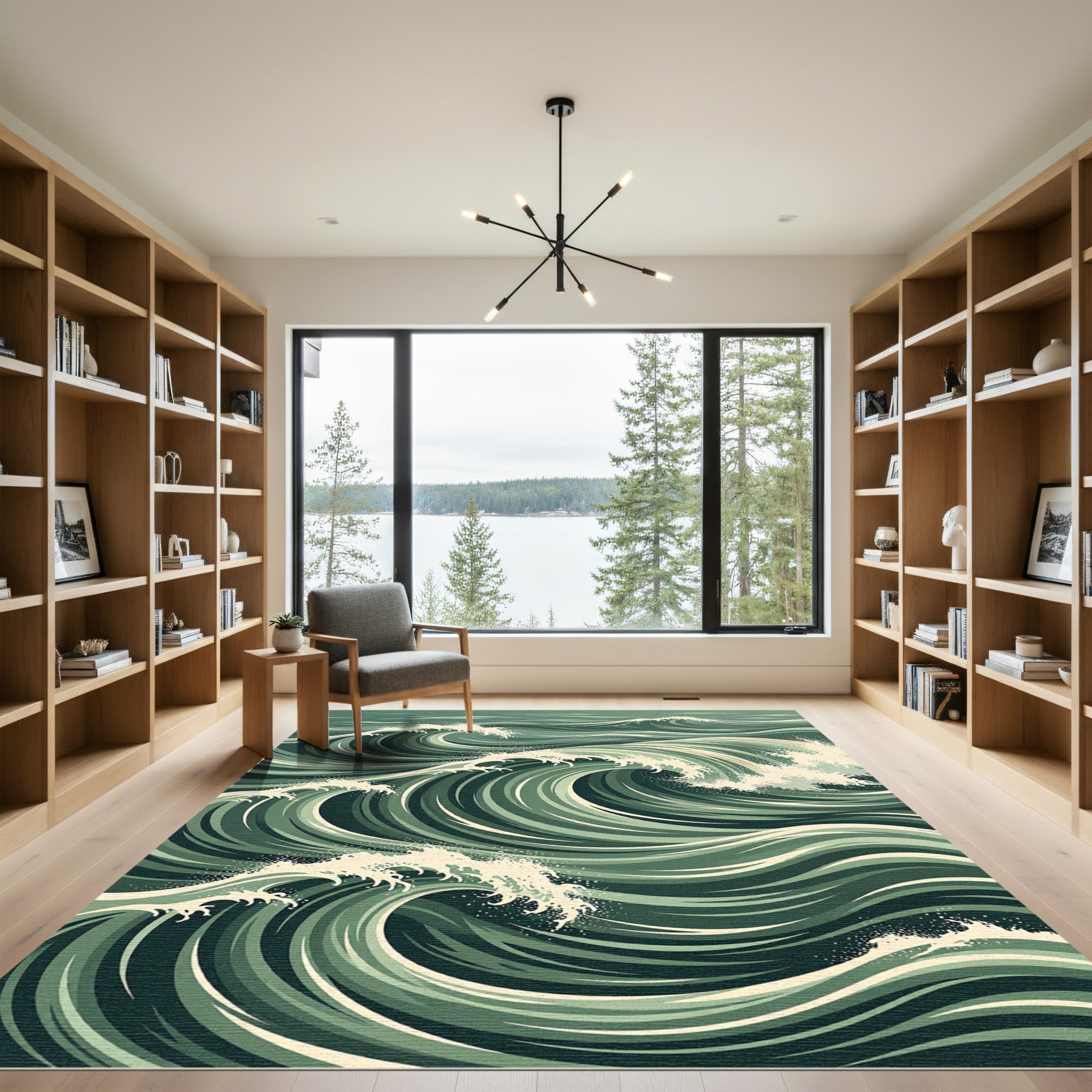 Ethereal Green Ocean Wave Swirls Rug