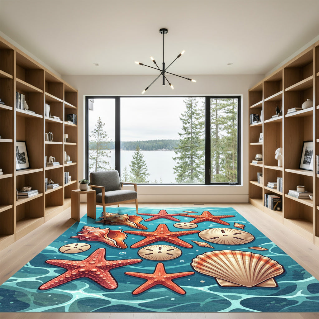 Ocean Starfish Seashell Sand Dollar Collection Rug