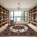 Deep Crimson Floral Medallion Border Rug
