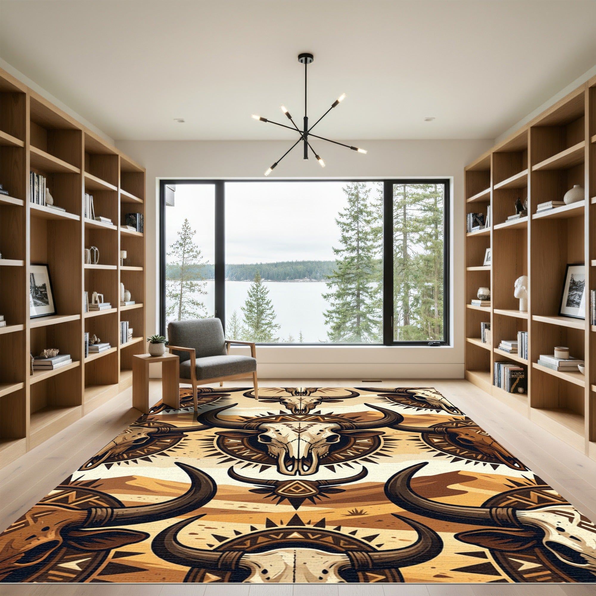 Desert Bull Skull Southwestern Geometric Art Rug