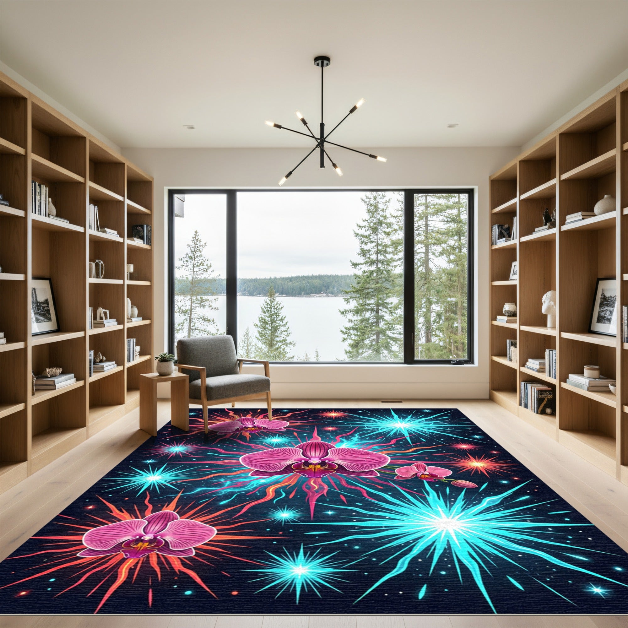 Vibrant Radiant Orchid Fireworks Celestial Art Rug