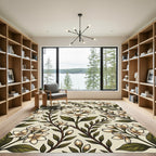 Cream White Floral Botanical Branches Rug