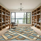 Modern Light Blue Interlocking Wood Chevron Rug