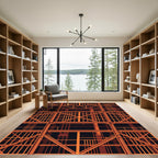 Orange Industrial Geometric Steel Structure Rug