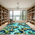 Coastal Teal Abstract Reef Shoreline Rug