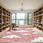 Whimsical Blush Pink Golden Starry Cloud Rug