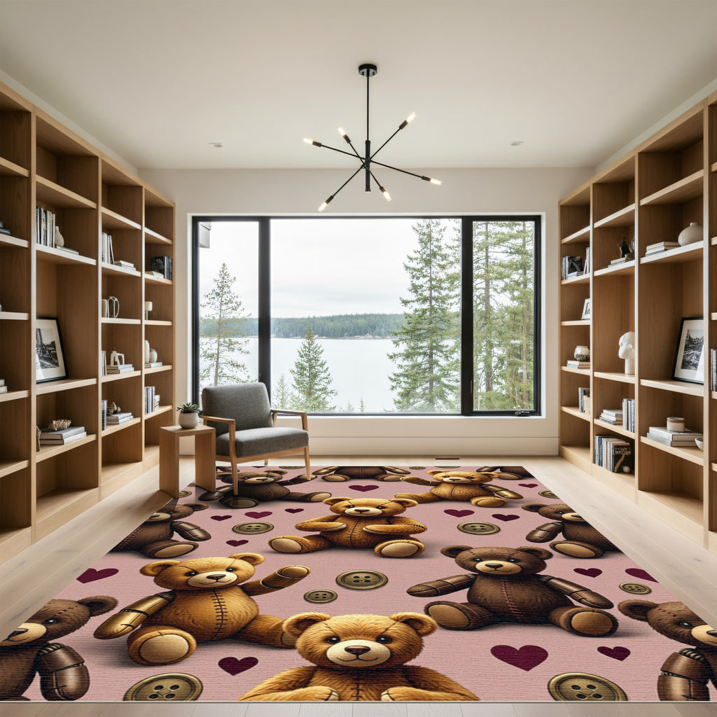 Cute Teddy Bear Button Hearts Rug