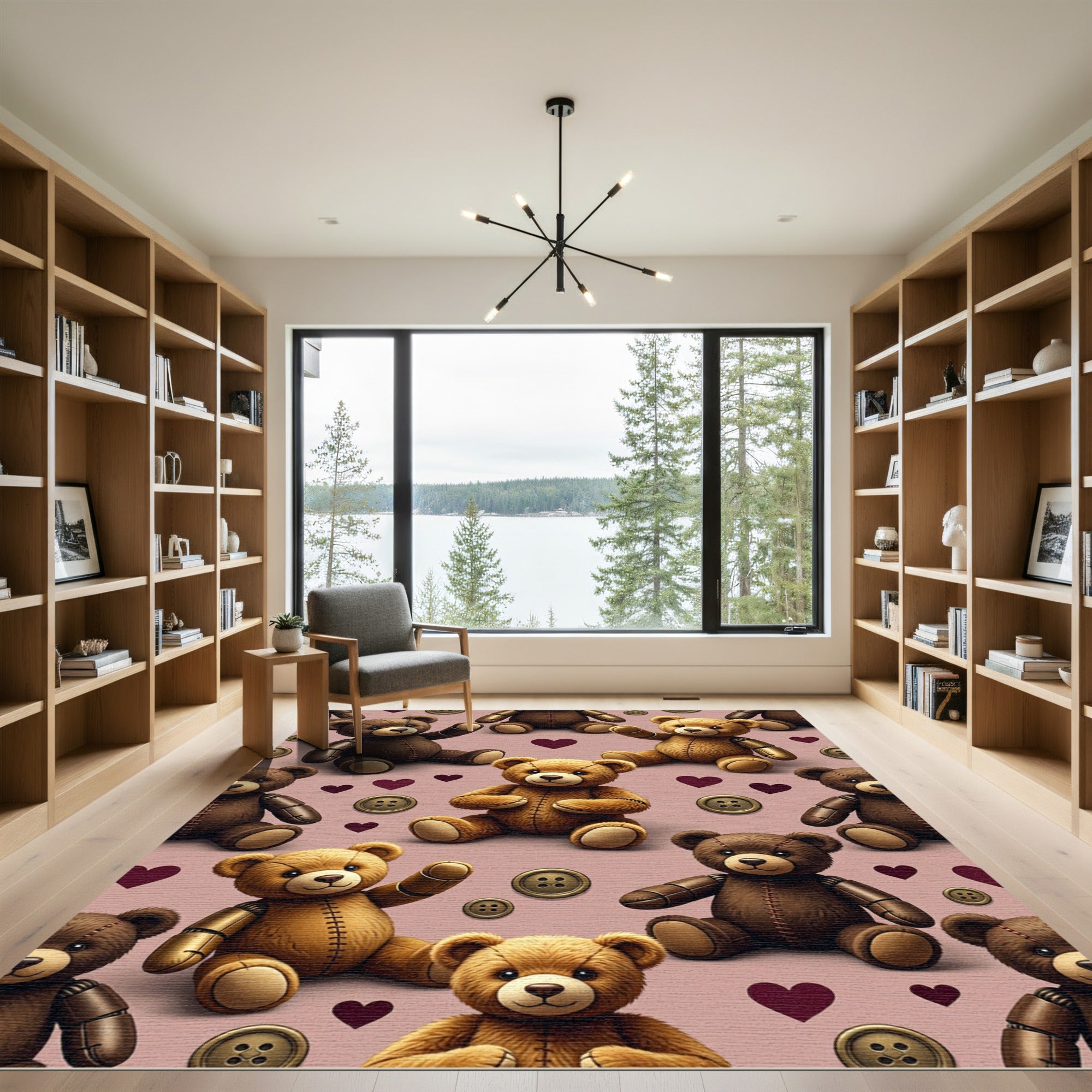 Cute Teddy Bear Button Hearts Rug