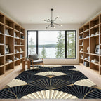 Sophisticated Black and Gold Fan Art Deco Rug