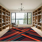 Modern Abstract Crimson Sharp Angular Linear Rug