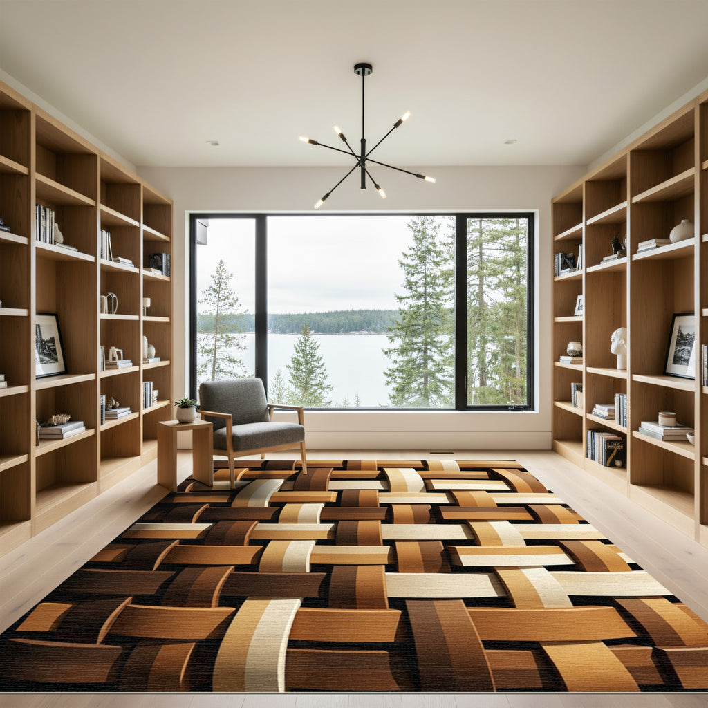 Woven Chocolate Brown Stripe Lattice Rug