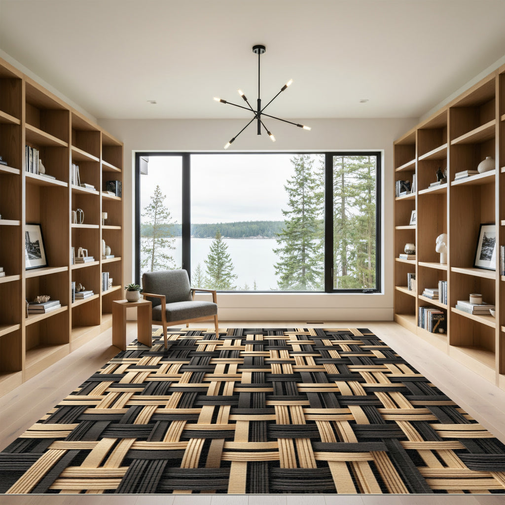 Modern Black Tan Woven Threads Rug
