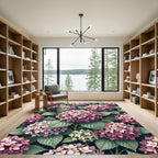 Lush Pink Hydrangea Botanical Floral Garden Rug