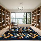 Tribal Chevron Navy Orange Yellow Accent Rug