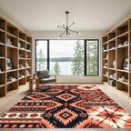 Coral Black Tribal Floral Patchwork Collage Rug