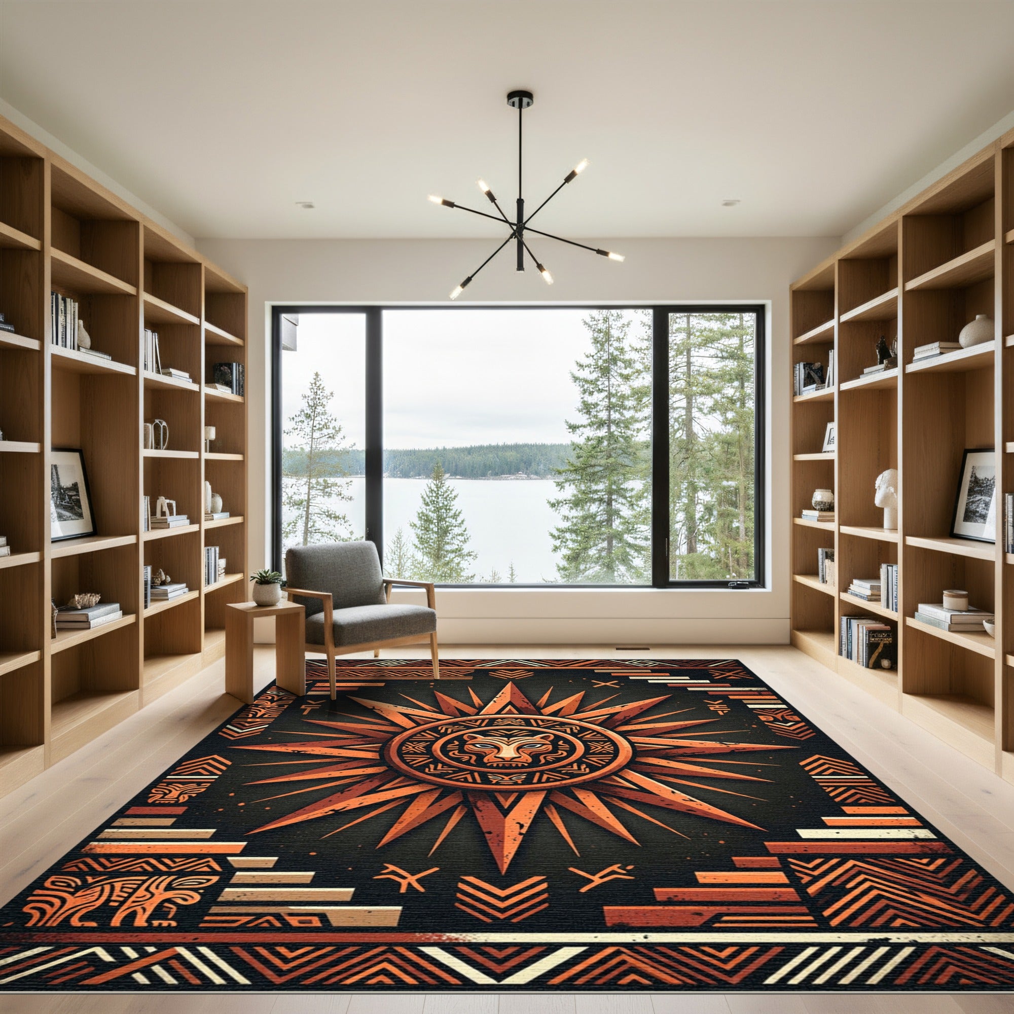 Orange Sun Tribal Folk Art Rug