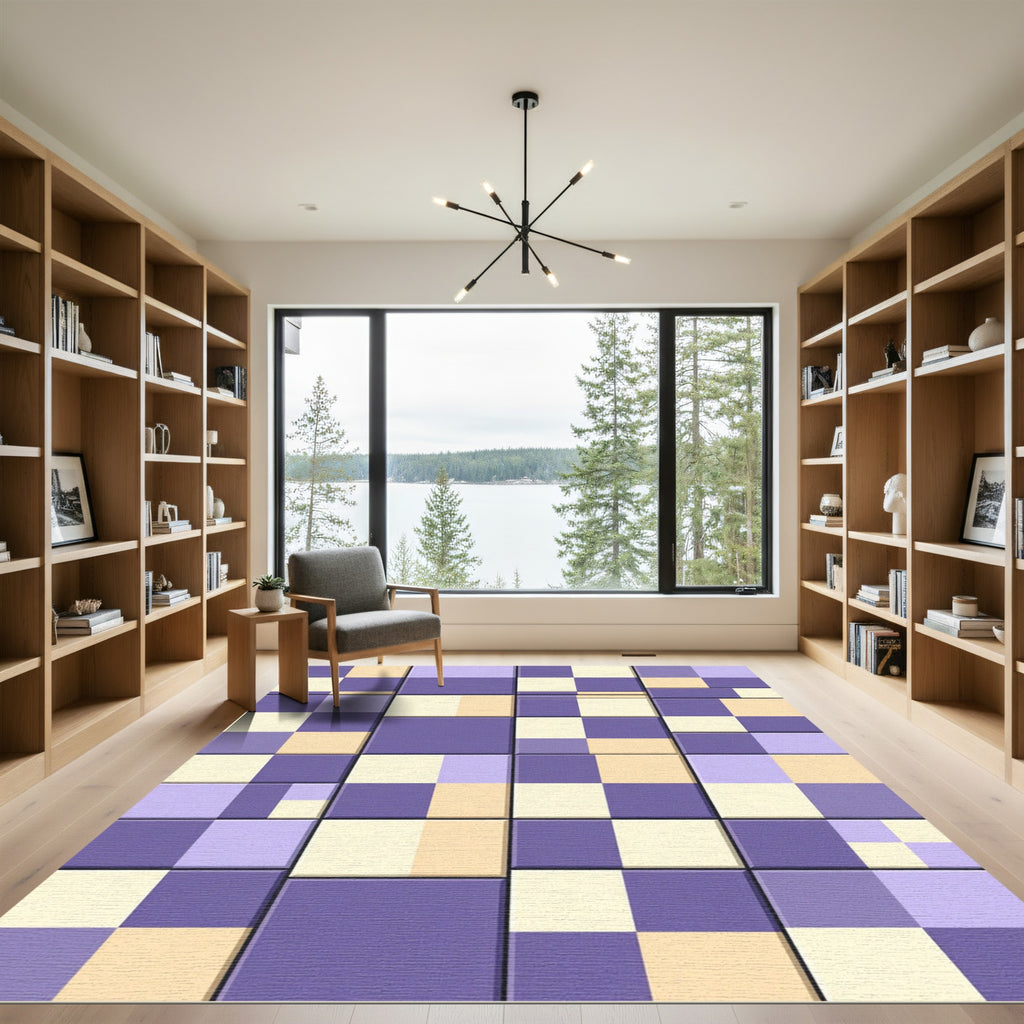 Purple Yellow Checkerboard Grid Arrangement Rug