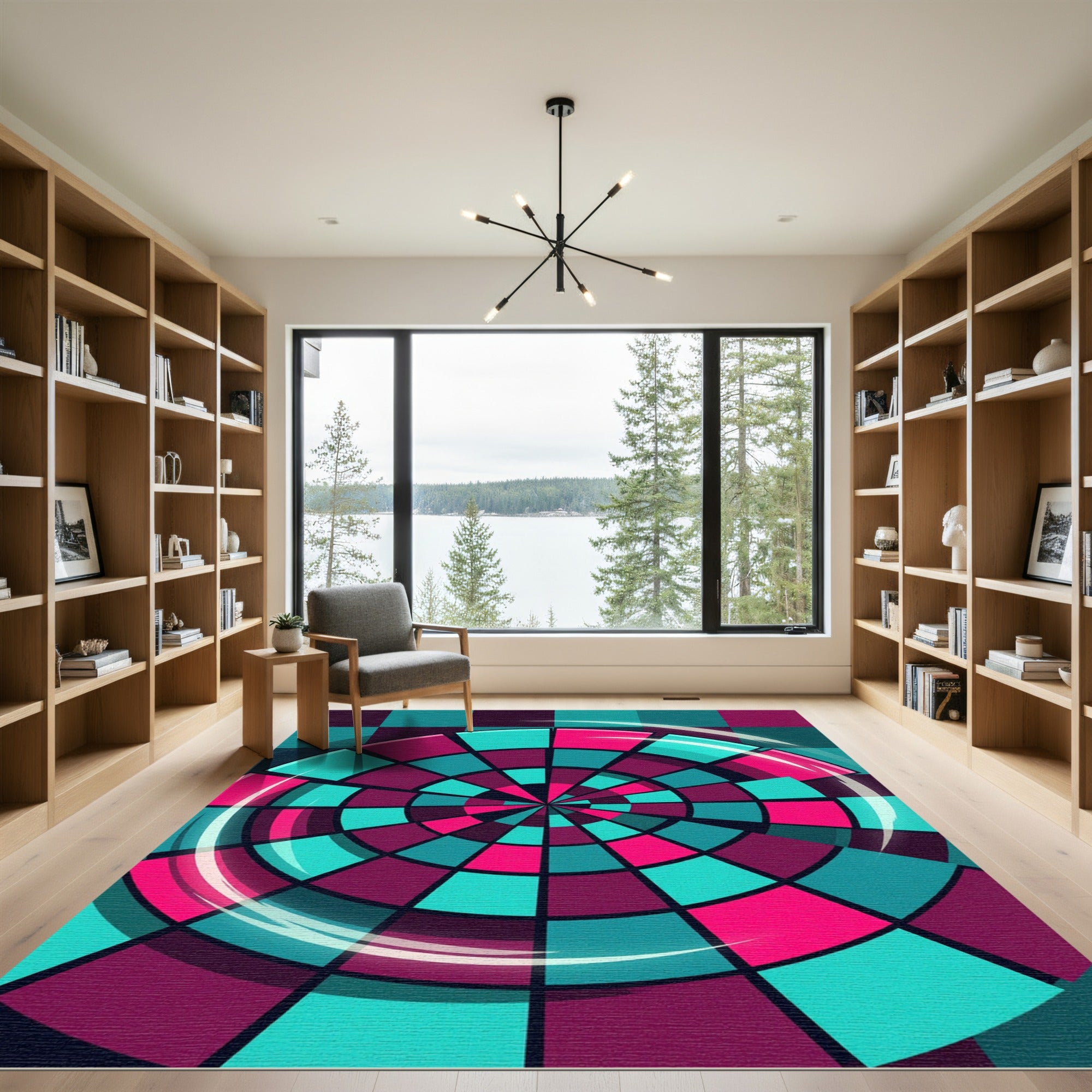 Vibrant Cyan and Magenta Circular Geometry Rug