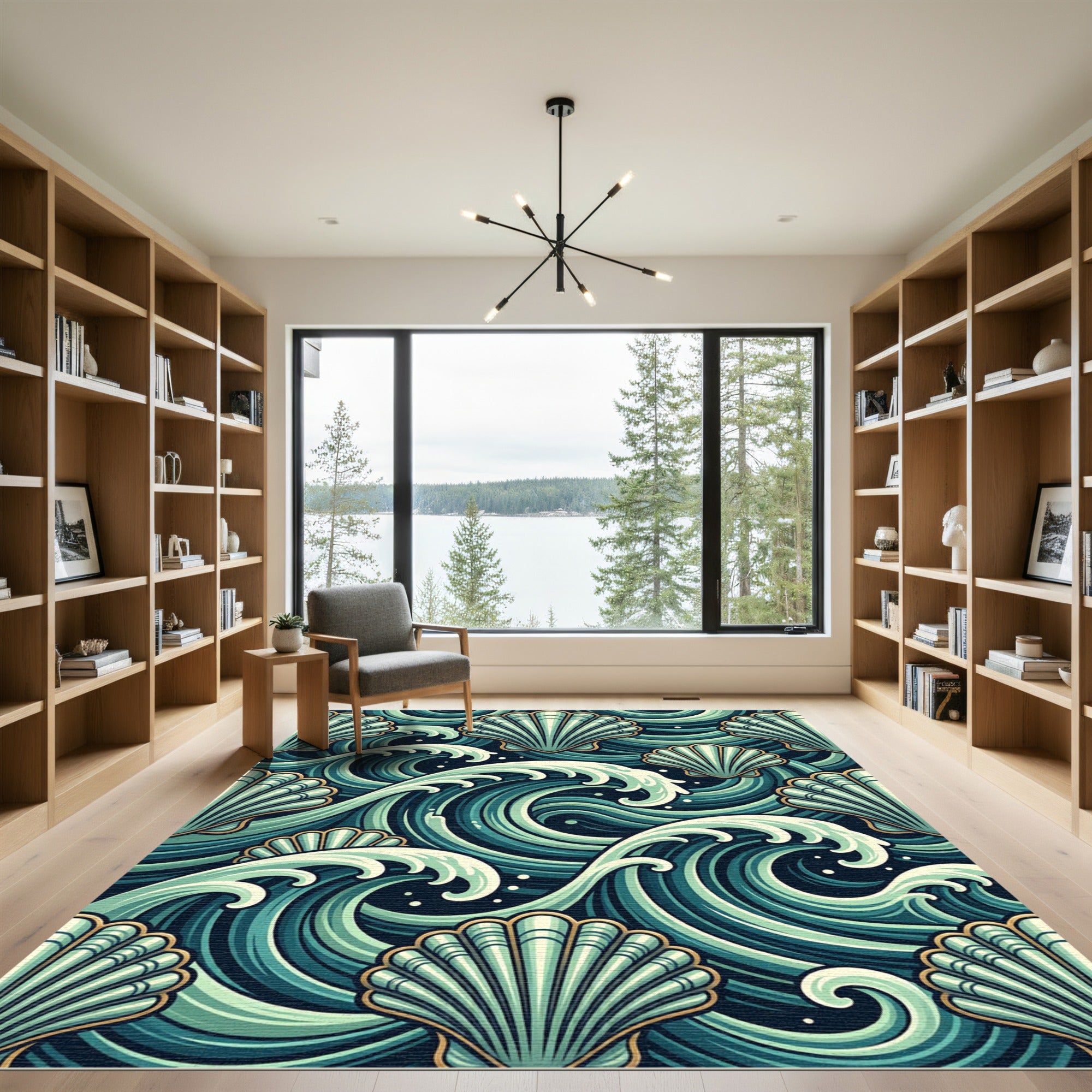 Aqua Seashell Wave Composition Rug