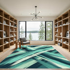 Deep Teal Brushstroke Diagonal Overlay Rug