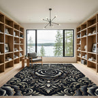 Gothic Black Rose Silver Filigree Rug