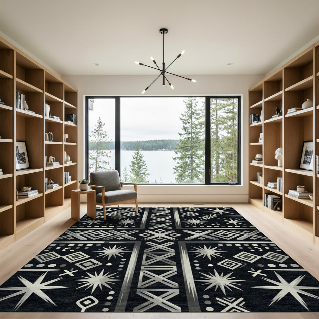Silver Geometric Starburst Tribal Rug