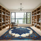 Ornate Royal Blue Gold Sacred Mandala Rug