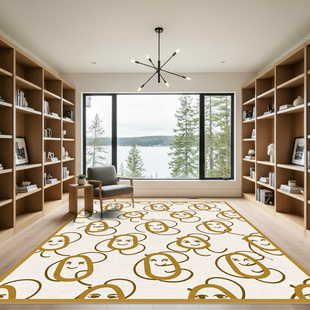 Whimsical Golden Face Line Art Rug
