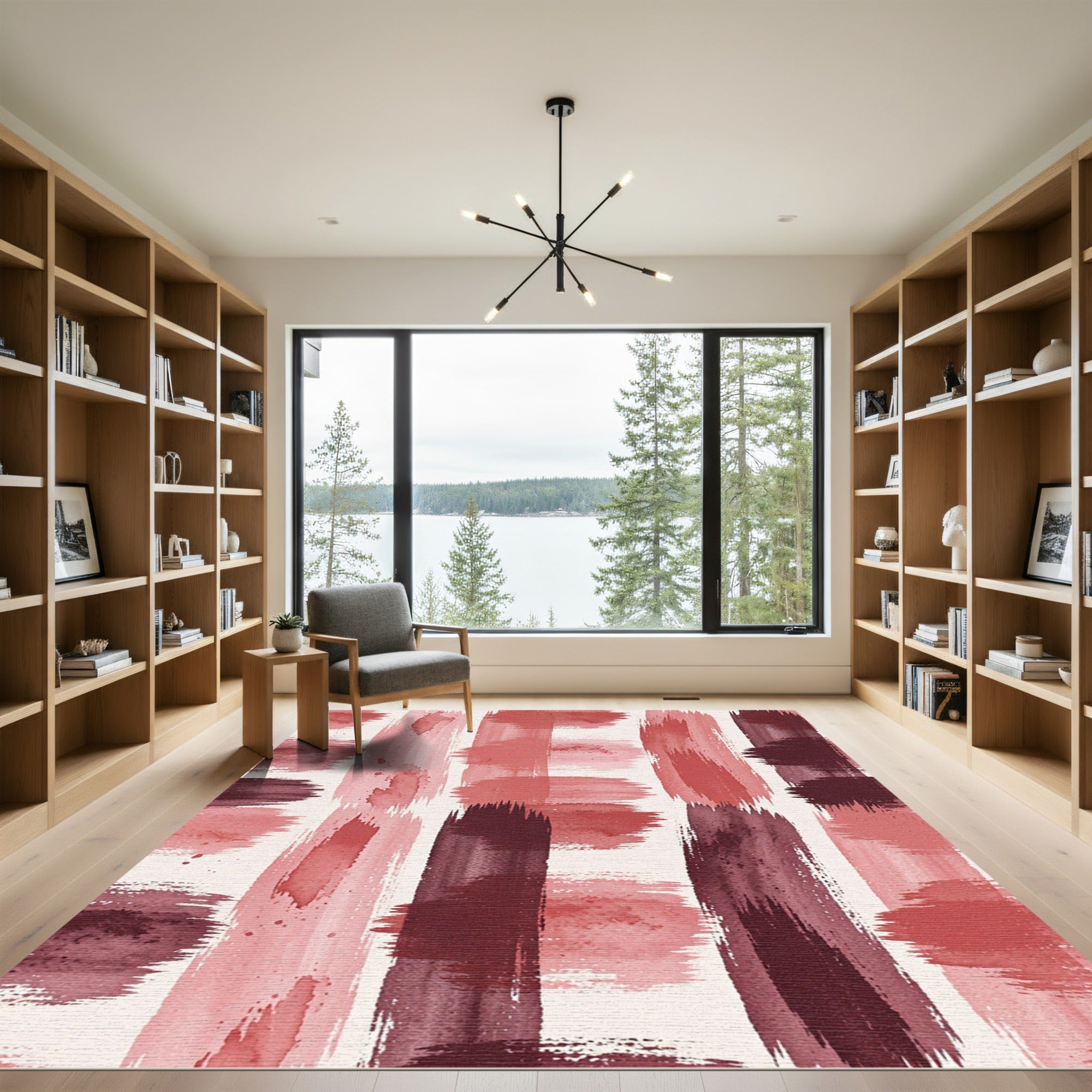 Crimson Strokes Abstract Vertical Rug