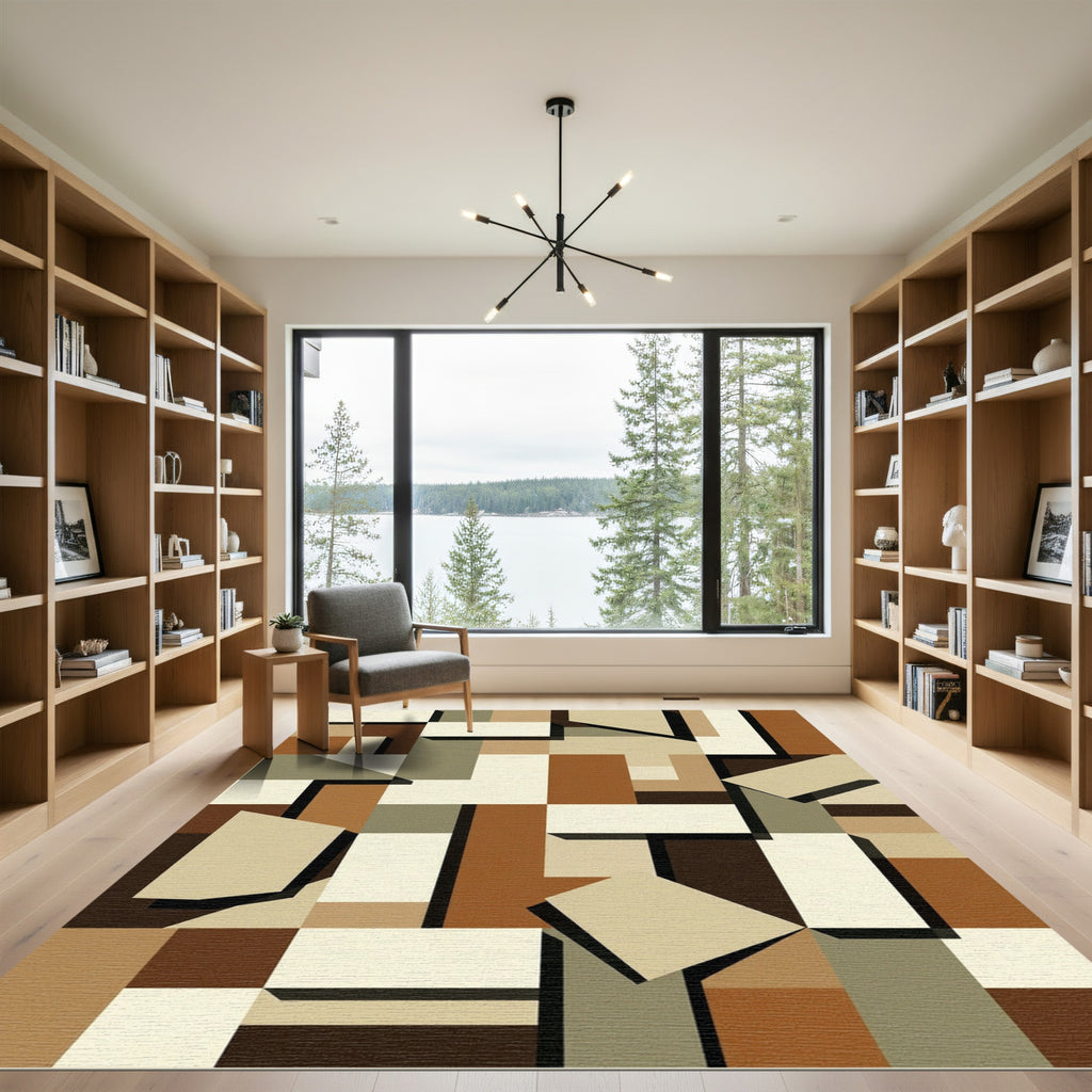 Earthy Tones Geometric Blocks Rug