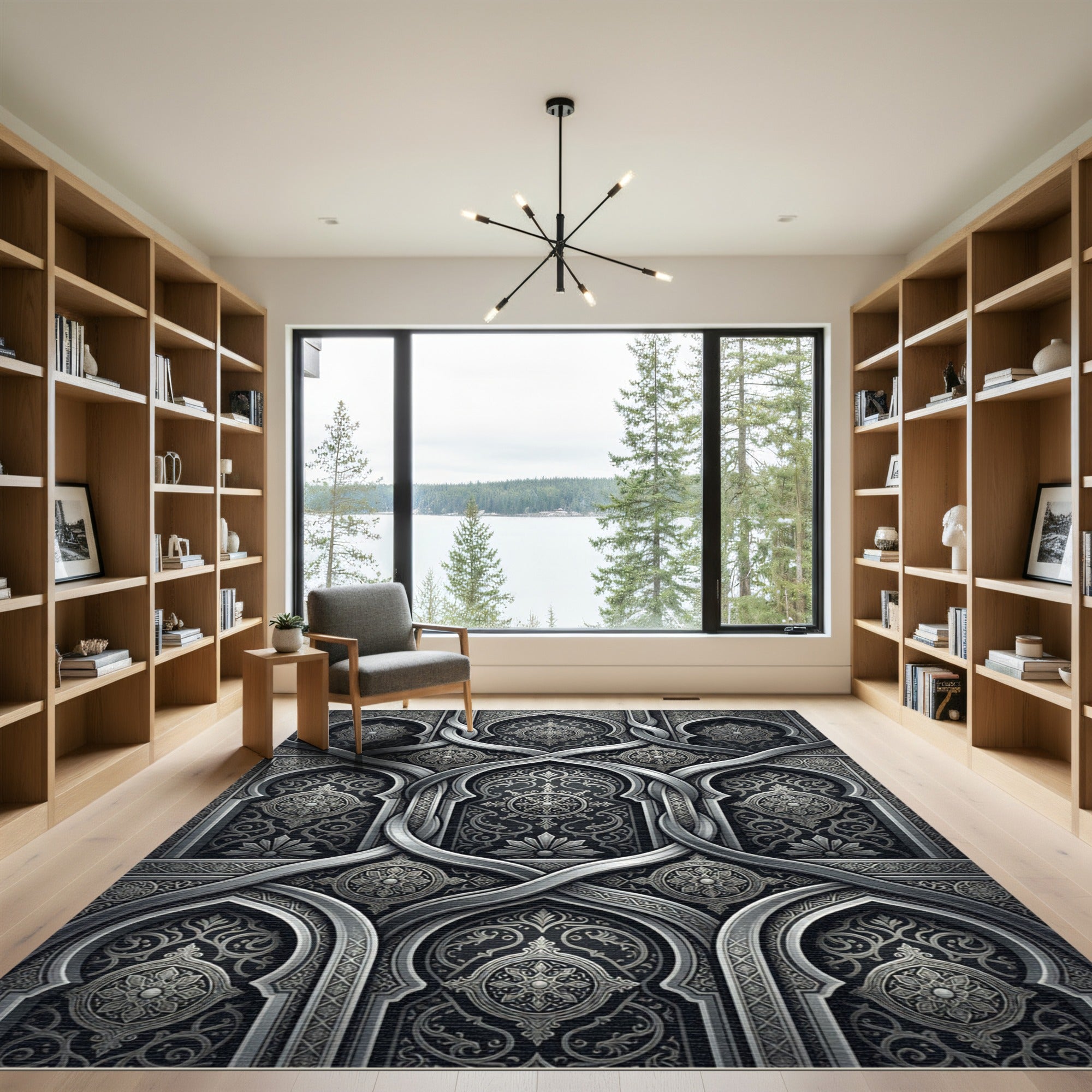Elaborate Gray Arabesque Arch Rug