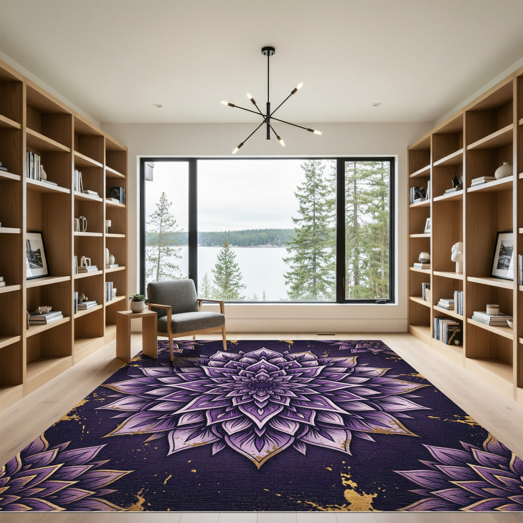 Amethyst Purple Floral Mandala Art Rug