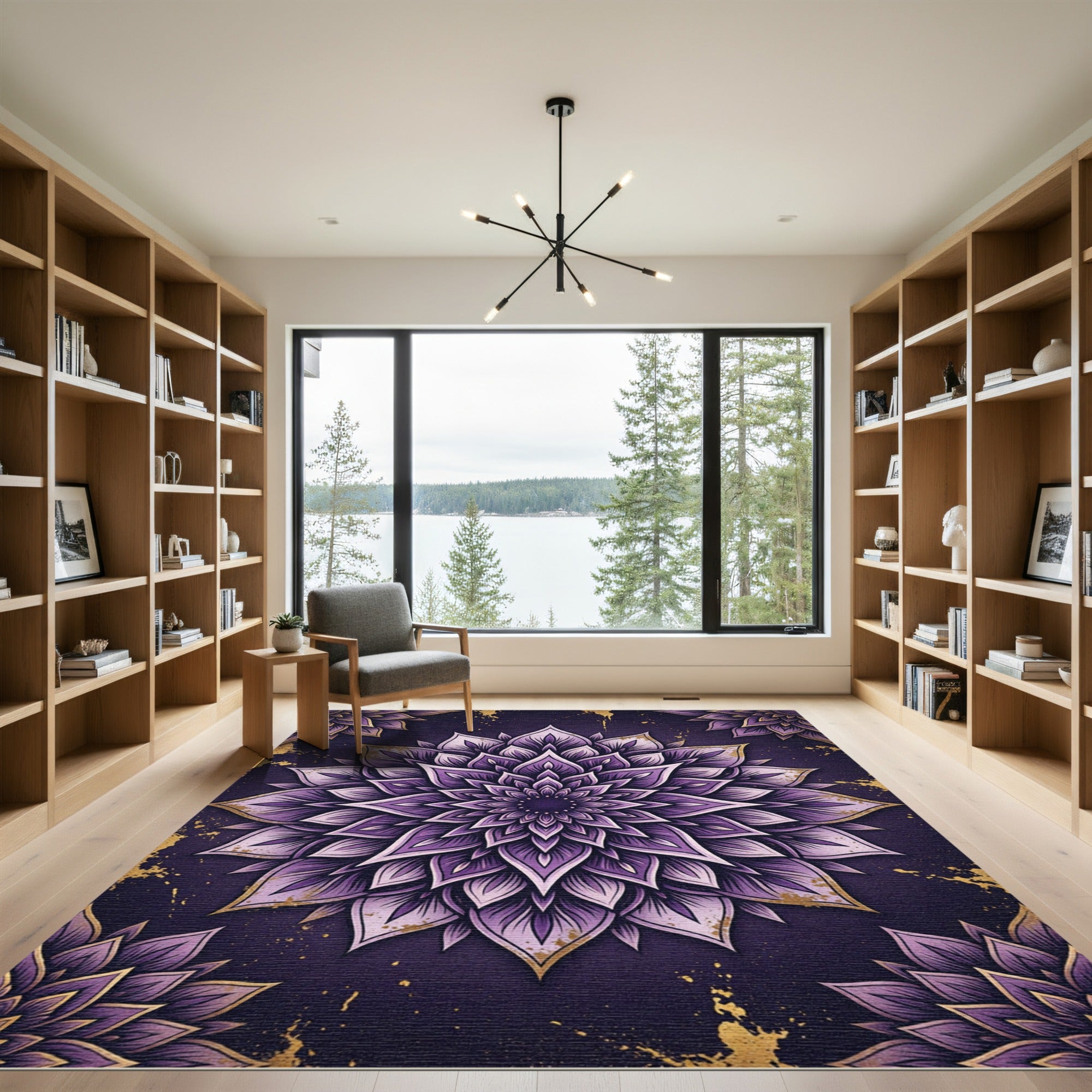Amethyst Purple Floral Mandala Art Rug